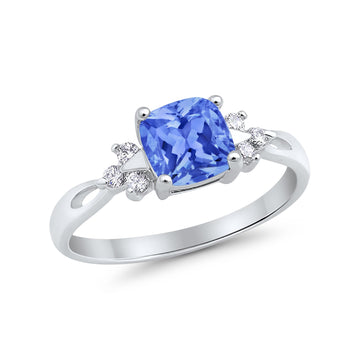 Cushion Wedding Ring Simulated Tanzanite CZ 925 Sterling Silver
